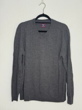 UNTUCKIt Gray Mens Merino Wool V Neck Pullover Sweater Size L EUC